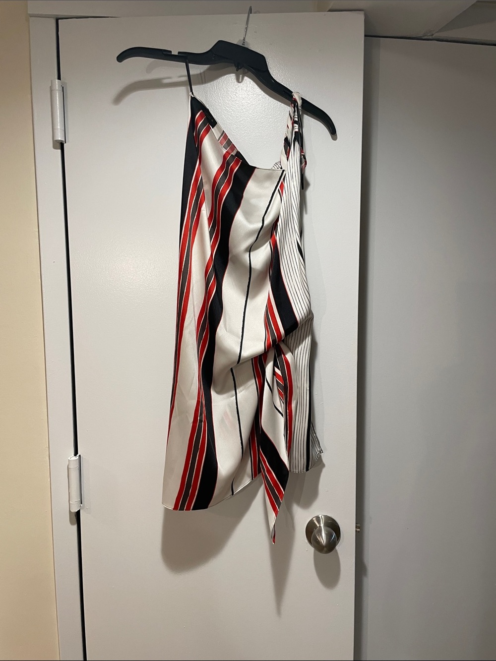 Zara Red, Black and White Striped Asymmetrical Slip Top